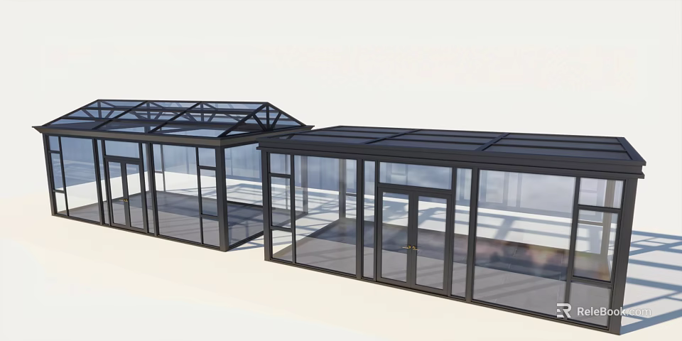 Modern Glass Canopy Structure with Metal Frame and Contemporary Outdoor Design 3d model 