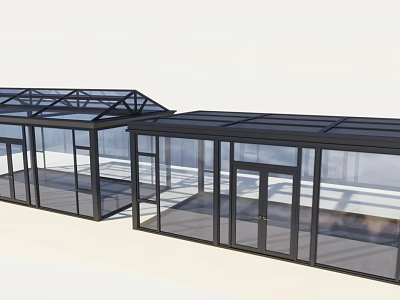 Modern Glass Canopy Structure with Metal Frame and Contemporary Outdoor Design 3d model