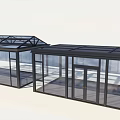 Modern Glass Canopy Structure with Metal Frame and Contemporary Outdoor Design