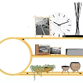 Modern Decorative Shelving Unit With Clock Picture Frame Candle Storage Boxes Plant and Mirror