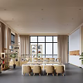 Bright Modern Kindergarten Interior Featuring Large Windows Bookshelves Toys Small Stools Plants And Staircase