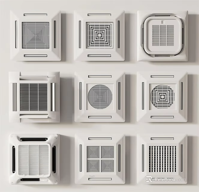 Home Interior Ceiling Air Conditioner Vents With Various Modern Square And Round Designs 3d model 
