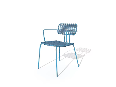 Blue Modern Dining Chair with Metal Frame and Woven Back Seat Design 3d model