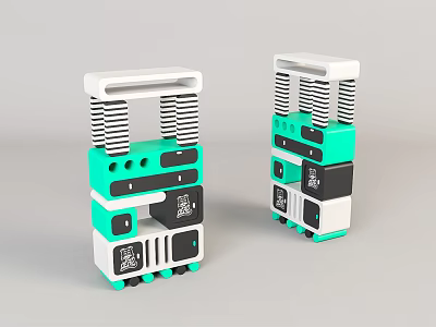 Turquoise White Black Layered Decorative Cabinet With Modular Design And Stacked Structure 3d model