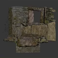 Ancient Stone Structure With Square Window Stone Steps And Grass Vines