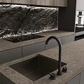 Modern Kitchen Interior Design With Wooden Cabinets Stone Backsplash Countertop And Appliances