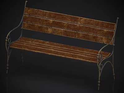 Vintage Wooden Outdoor Bench With Ornate Metal Frame And Classic Design 3d model