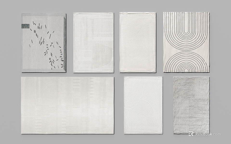 Modern Minimalist Square Rugs with Various Geometric Patterns and Textured Gray Designs 3d model 