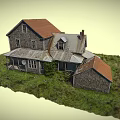 Stone House Model With Red And Gray Roof In Green Grass Surroundings