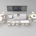 Modern Office Desks With S Shaped Round Tables Cabinets And Big Screen