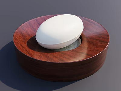 Oval White Soap On Wooden Dish Base For Bathroom Daily Washing Essentials 3d model