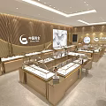 Luxury Chinese Gold Jewelry Store Modern Interior With Gold Display Cases And Elegant Lighting