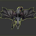 3D Fantasy Dragon Creature With Spread Black Wings And Curled Tail