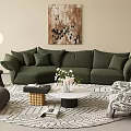 Cozy Green Sofa Coffee Table Set With Cushions White Table Vase Flowers And Round Rug