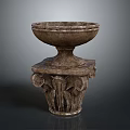 Artistic Handcrafted Stone Sculpture Bowl Design With Intricate Pedestal Carvings