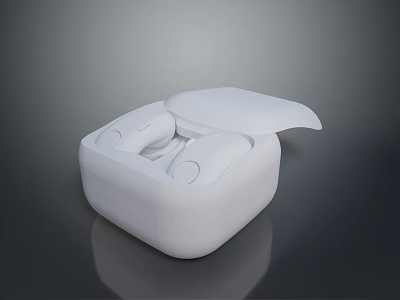 White Wireless Earbuds in Open Charging Case for Computer with Sleek Portable Design 3d model