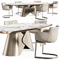 Sleek Modern Dining Table Set With Marble Top Metal Legs And Upholstered Leather Chairs