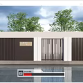 Modern Entrance Gate Design Featuring White Frame Glass Door Trees And Reflection On Gray Ground