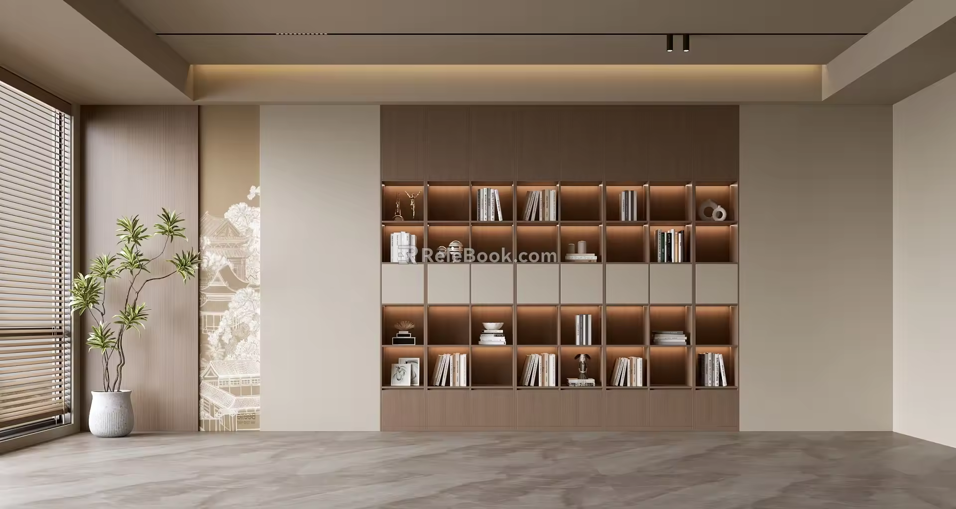 Middle ancient background wall bookcase living room bookcase living room background wall bookcase background wall 3d model