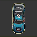 Blue Modified Race Car With Aerodynamic Rear Spoiler And Racing Stickers