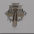 Traditional Asian Architectural Structure Featuring Multi layered Wooden Roof Eaves And Stone Base