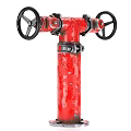 Red Garden Decor Watering Valve Columns With Black Wheels And Markings