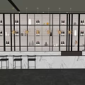 Modern Bar Counter Interior Design With Marble Top Metal Stools And Wine Racks