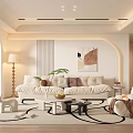 Modern Living Room Interior With White Sofa Coffee Tables Green Plant Floor Lamp And Decorative Painting