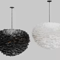 Two Modern Black and White Feather Spherical Chandeliers for Home Decor