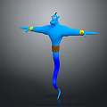 Blue Genie Character 3D Render With Outstretched Arms Yellow Wristbands Brown Belt And Standing Pose