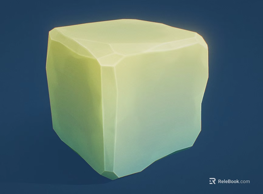 Rough Green Stone Cube and Smooth Wood Accent on Deep Blue Background 3d model 