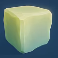 Rough Green Stone Cube and Smooth Wood Accent on Deep Blue Background 3d model