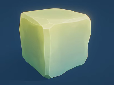 Rough Green Stone Cube and Smooth Wood Accent on Deep Blue Background 3d model