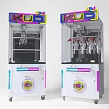Two Colorful Claw Machine Amusement Equipment With Stuffed Toys Control Buttons And Wheels