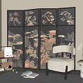 Middle-ancient style leisure chair screen bookshelf side lamp 3d model