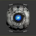 Futuristic Mechanical Sphere Device With Metal Frame Blue Glowing Core And Mechanical Details