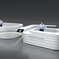 Modern White Curved Reception Desk With Staff And Tablet 3d model