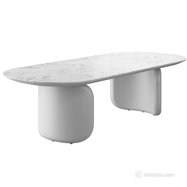 Modern White Marble Top Dining Table With Cylindrical And Rectangular Supports 3d model