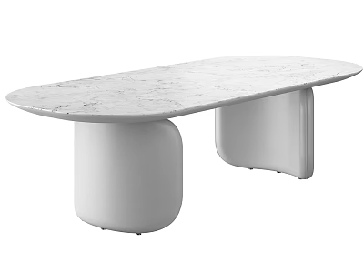 Modern White Marble Top Dining Table With Cylindrical And Rectangular Supports 3d model