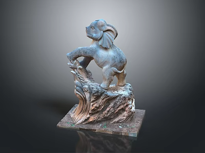 Intricate Stone Sculpture Of Standing Animal Figure With Textured Base And Carved Details 3d model