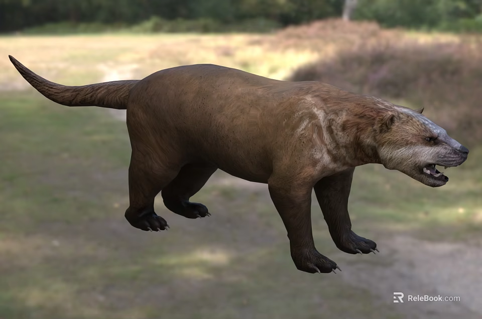 Ancient Reptile Restored Figure In Natural Grassland Woodland Habitat With Open Mouth 3d model 
