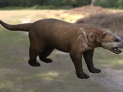 Ancient Reptile Restored Figure In Natural Grassland Woodland Habitat With Open Mouth 3d model
