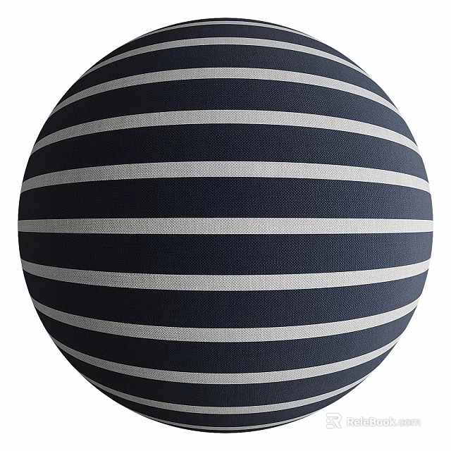 Navy And White Striped Sphere With Horizontal Lines And Textured Surface 3d model 