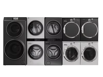 Various Front Load Washing Machines with Modern Black and White Sleek Designs 3d model