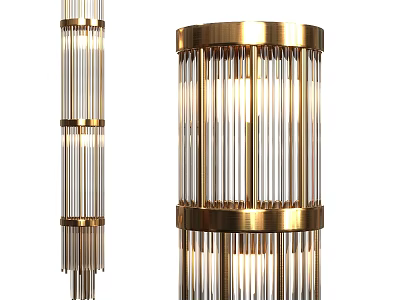 Elegant Modern Floor Lamp With Cylindrical Brass Frame And Glass Tube Design 3d model