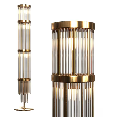 Elegant Modern Floor Lamp With Cylindrical Brass Frame And Glass Tube Design 3d model