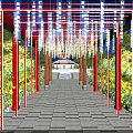 Ancient Chinese Pagoda Under Starry Night Sky With Trees Steps And Pool