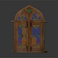 Traditional Wooden Door With Arched Top Carved Details And Glass Panes