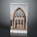 Gothic Architectural Model Featuring Pointed Arch Ornate Carvings And Stained Glass Windows