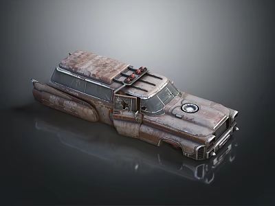 Rusty Old Car with Weathered Metal Exterior Roof Equipment and Retro Post Apocalyptic Style 3d model